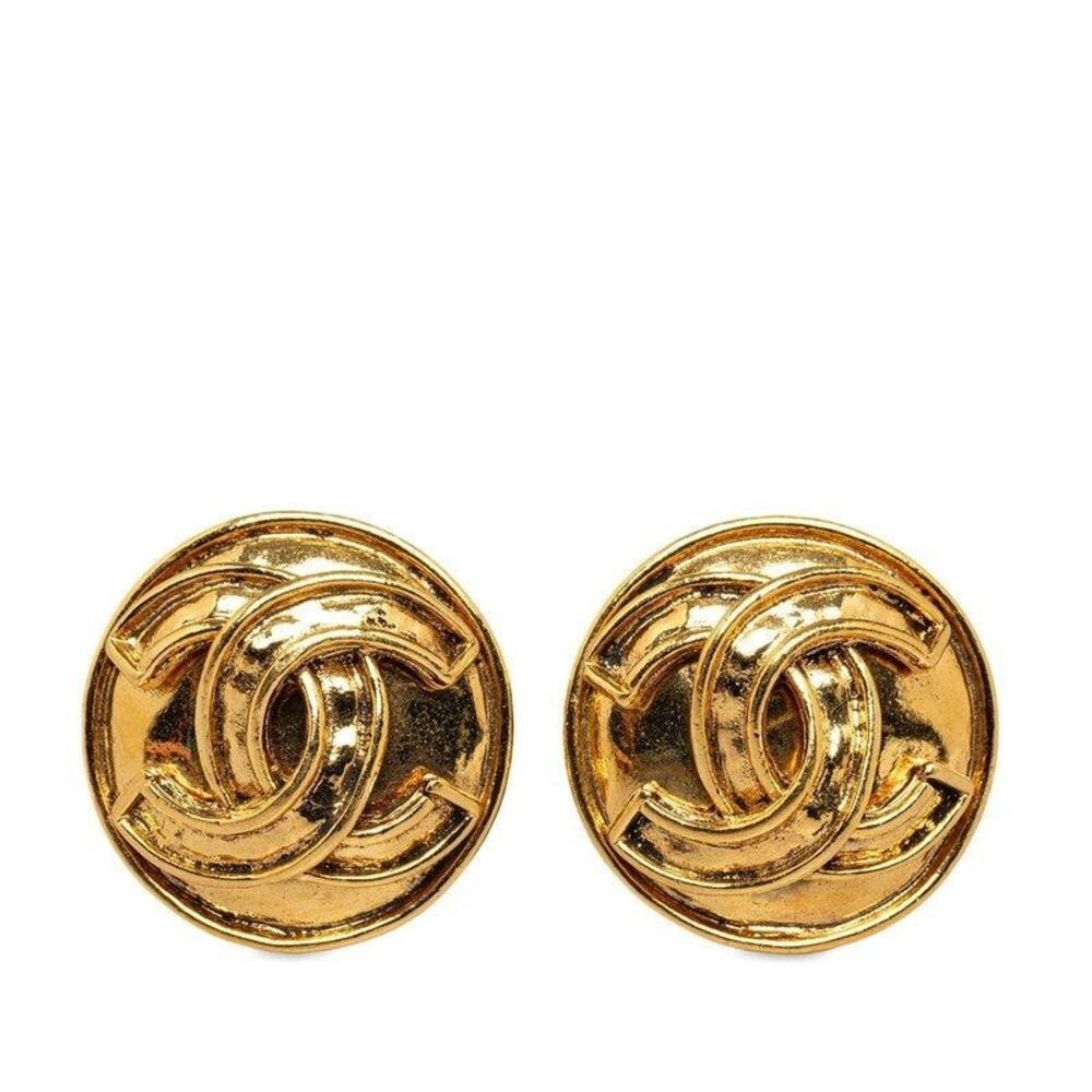Chanel CC Logo Plated Earrings Gold